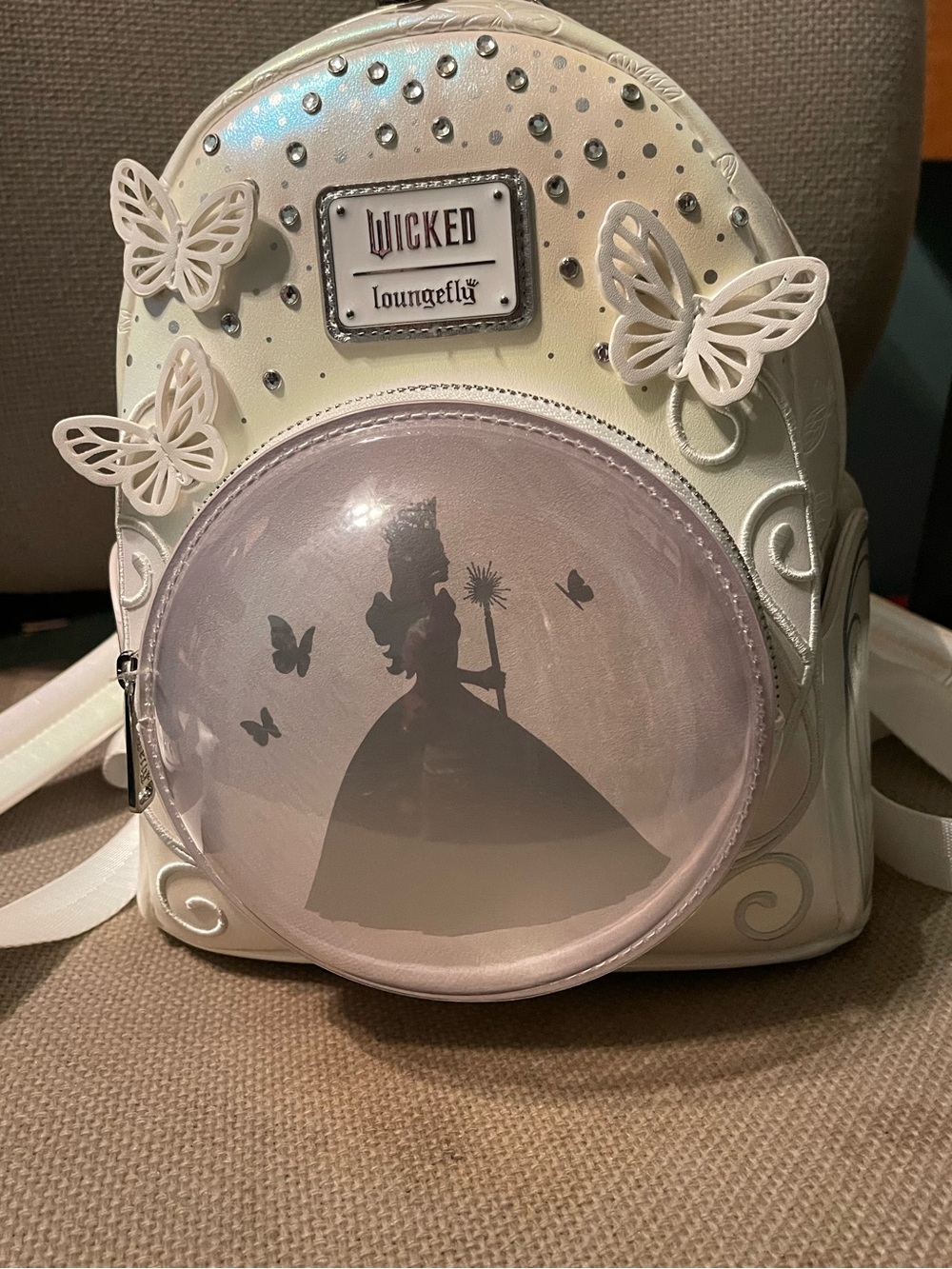 Loungefly White & Light Pink Wicked Mini Backpack with Butterfly Accents